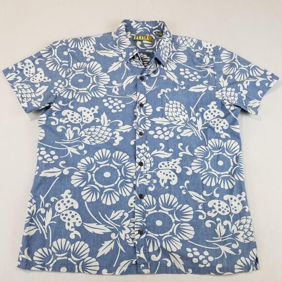 Kahala Hawaiian Shirt Mens 2XL Blue White Floral Cotton Aloha Made In USA - Picture 11 of 11